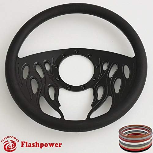 14'' Billet Half Wrap 9 Bolts Steering Wheel with 2'' Dish and Horn Button(Black)