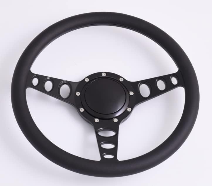 14'' Billet Half Wrap 9 Bolts Steering Wheel with 2'' Dish and Horn Button(Black)