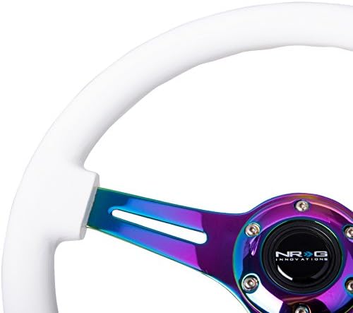 NRG Innovations NRG-ST-015MC-WT Classic Wood Grain Steering Wheel - 350mm 25mm Deep, 3 Neochromw Spokes - White Paint Grip
