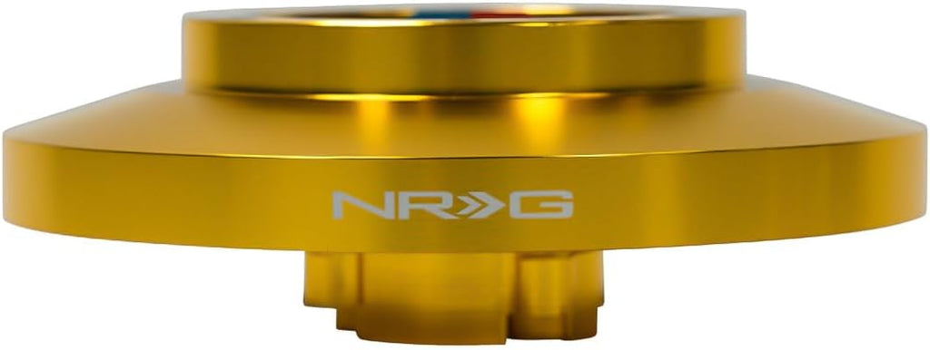 NRG Innovations Racing Style Steering Wheel Short Hub, Lockable Aluminum Steering Shaft, 6x70mm Bolt Pattern Quick Release Adapter Unit, Compatible For 91-06 BMW, Chrome Gold, NRG-SRK-E36H-CG