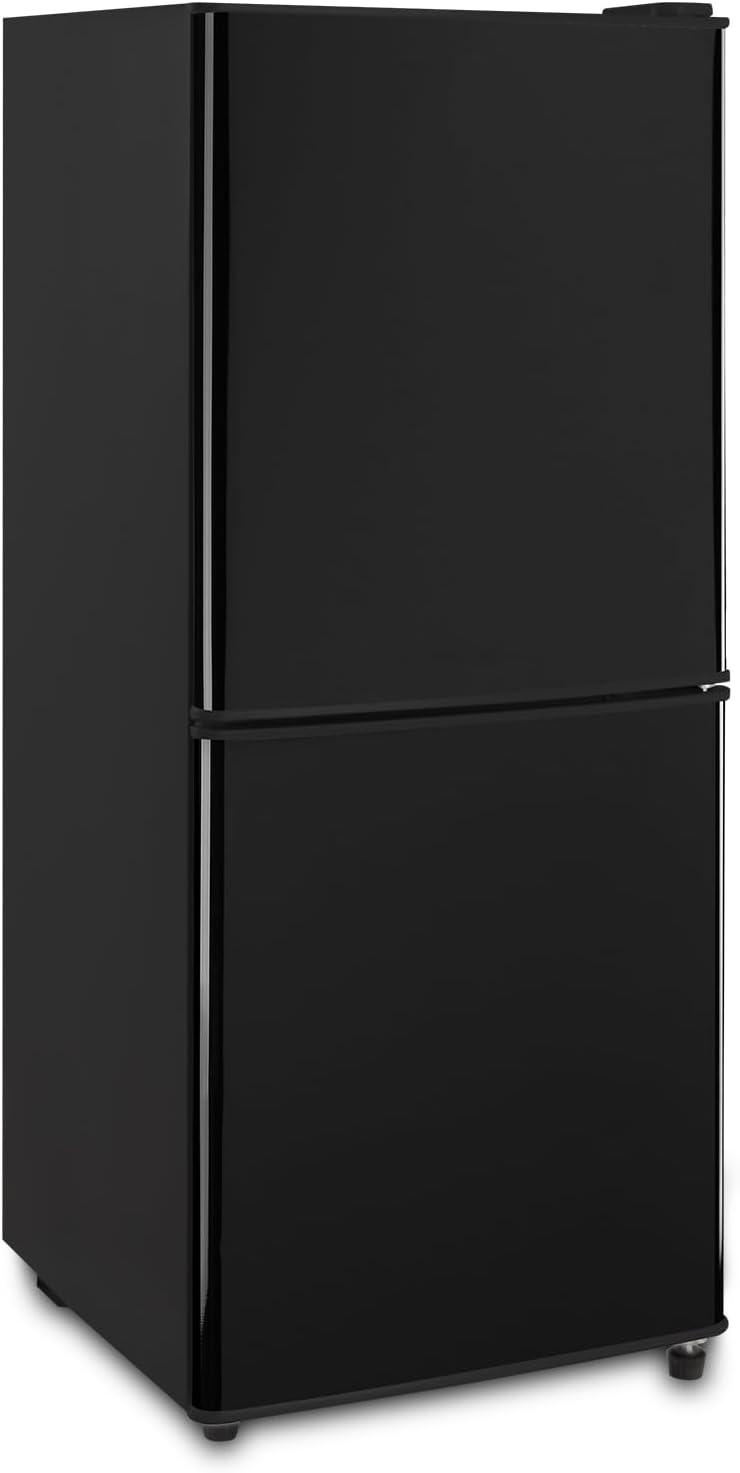 KRIB BLING Refrigerator with Freezer on Bottom 4.0 Cu.Ft Fridge Lock Fresh 7 Level Adjustable Thermostat ct for Dorm, Bar, Office,Kitchen,Black