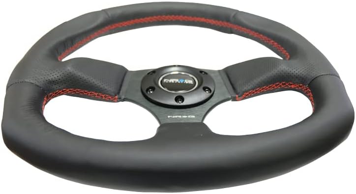 NRG Innovations NRG-RST-009R-RS Reinforced Steering Wheel Black Leather Steering Wheel with Red Stitch