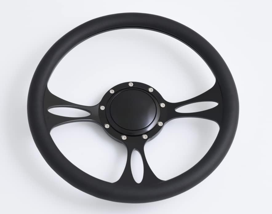 14'' Billet Half Wrap 9 Bolts Steering Wheel with 2'' Dish and Horn Button(Black)