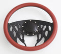 14'' Black Billet Steering Wheels With Burgundy Half Wrap and Horn Button