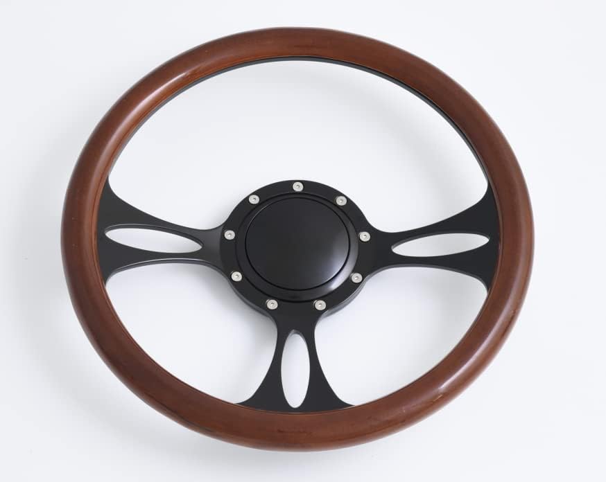 14'' Billet Half Wrap 9 Bolts Steering Wheel with 2'' Dish and Horn Button(Walnut Wood)