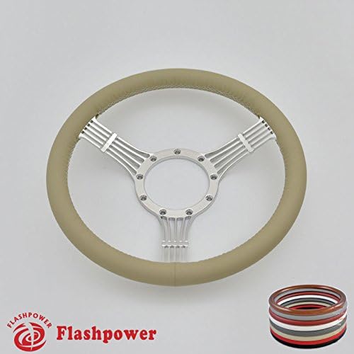14'' Billet Banjo Full Wrap 9 Bolts Steering Wheel with 2'' Dish and Horn Button (Tan)