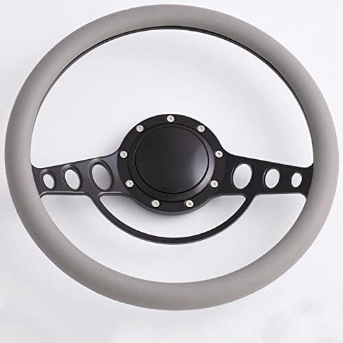 14'' Billet Half Wrap 9 Bolts Steering Wheel with 2'' Dish and Horn Button(Light Grey)