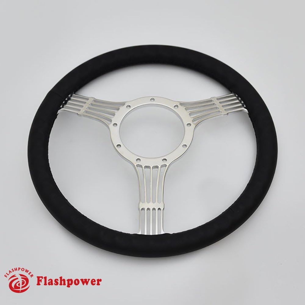 14'' Billet Banjo Full Wrap 9 Bolts Steering Wheel with 2'' Dish and Horn Button (Black)