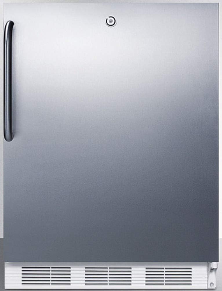 Summit Appliance FF7LWBISSTBADA ADA Compliant Built-in Undercounter All-Refrigerator for General Purpose Use with Auto Defrost, Lock, Stainless Steel Door, Towel Bar Handle and White Cabinet