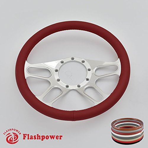 14'' Trickster Billet Full Wrap 9 Bolts Steering Wheel with 2'' Dish and Horn Button (Red)