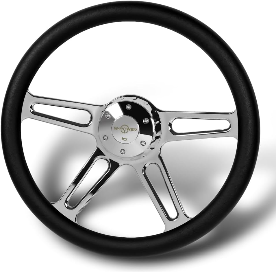 18' Universal 457mm 5 Bolt Hole 2 Inches Deep, Vintage Style Leather Grip Steering Wheel with Hub Adapter Compatible with T04 Kenworth, Peterbilt All Models (Black Leather Grip)