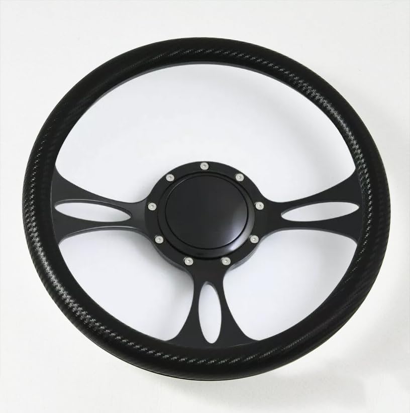 14'' Billet Half Wrap 9 Bolts Steering Wheel with 2'' Dish and Horn Button(Carbon Vinyl)