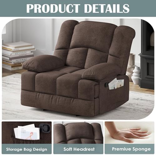 Oversized Rocker Recliner Chair, Wide Manual Recliner with Adjustable Backrest & Footrest, Comfortable Rocking Reclining Sofa for Living Room & Bedroom, Chocolate