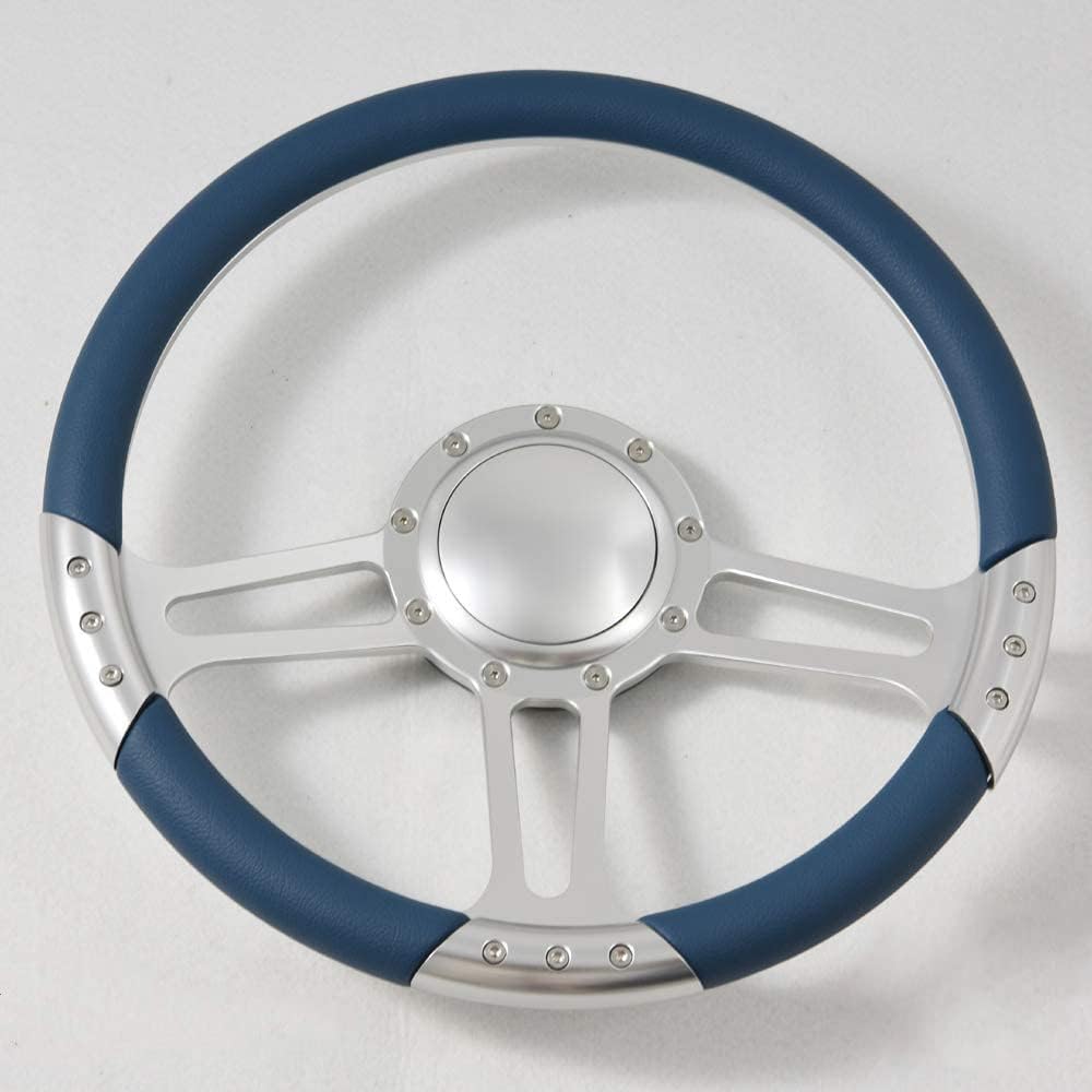 14'' Billet Half Wrap 9 Bolts Steering Wheel with 2'' Dish and Horn Button(Blue)