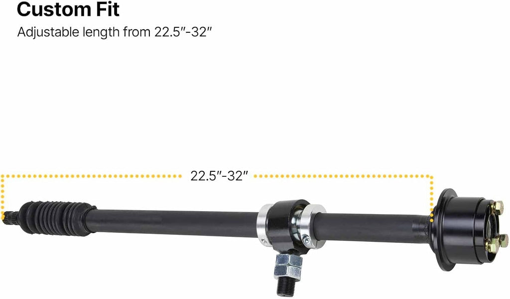 Collapsible Steering Column Adjustable 22.5 to 32 Inches with 3/4-20 Splined Output, Quick Release 3-Bolt Wheel Hub, Universal Heim Support Mount, In a Black Finish
