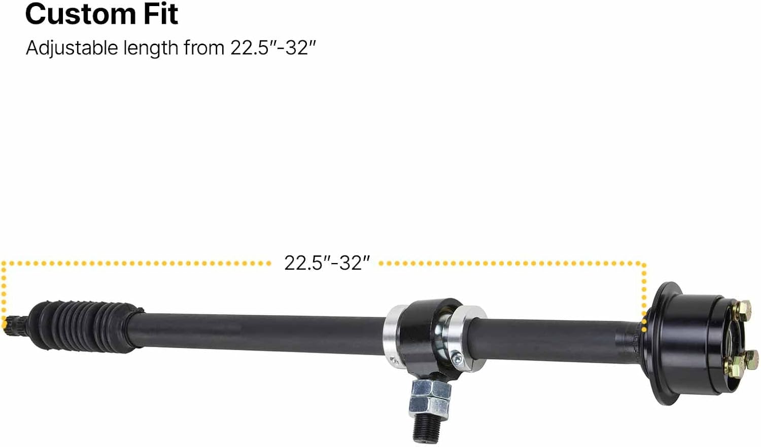 Collapsible Steering Column Adjustable 22.5 to 32 Inches with 3/4-20 Splined Output, Quick Release 3-Bolt Wheel Hub, Universal Heim Support Mount, In a Black Finish
