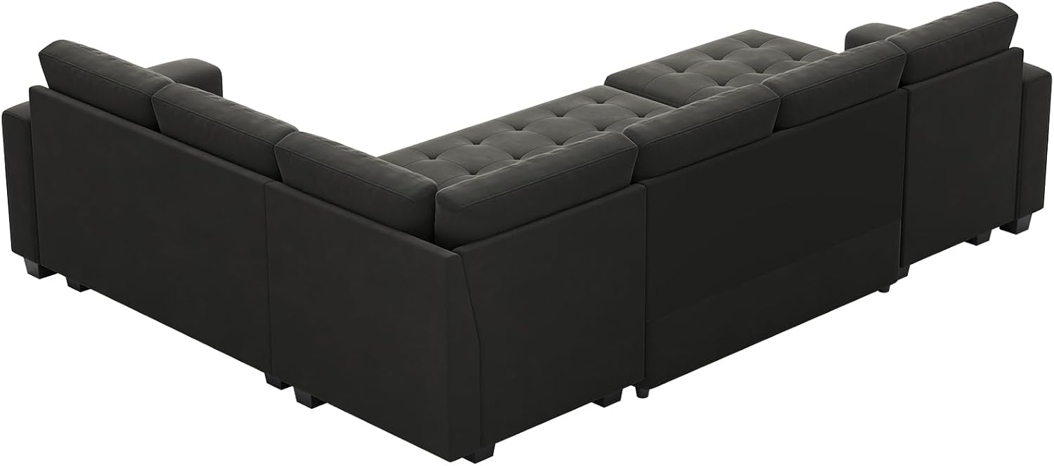 Belffin Modular Sectional Sleeper Sofa with Pull Out Bed U Shaped Sectional Sofa Couch with Storage Ottoman Velvet Covertible 7-Seater Sofa for Living Room Grey