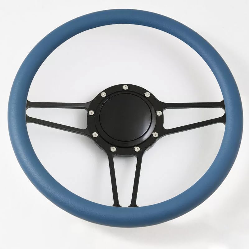 14'' Billet Half Wrap 9 Bolts Steering Wheel with 2'' Dish and Horn Button(Blue)