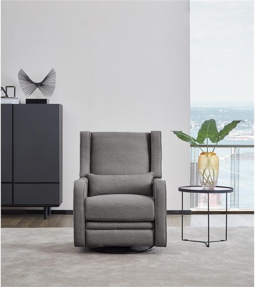 Pemberly Row Premium Fabric Glider Manual Recliner Nursery Rocking Chair for Living Room, Kids Room, Rocker Swivel Recliner with USB Port in Harbor Gray