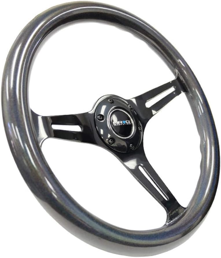 NRG Innovations NRG-ST-015BC-CN Classic Wood Grain Steering Wheel- 350mm 25mm Deep, 3 Black Spokes- Pearlescent Paint Grip