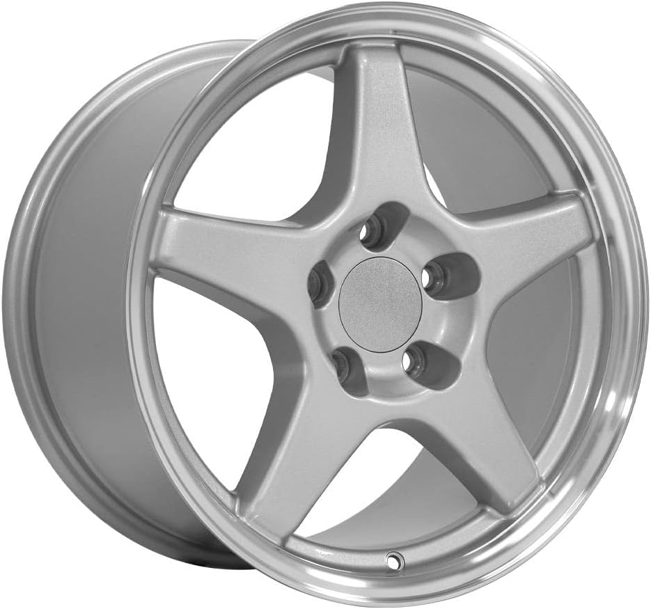 OE Wheels CV01 17 Inch Rims Fit Corvette C4 ZR1 Style 5x120.65 17x9.5 / 17x11 Gloss Silver Machined Lip - Hollander 5035 (Set of 4)