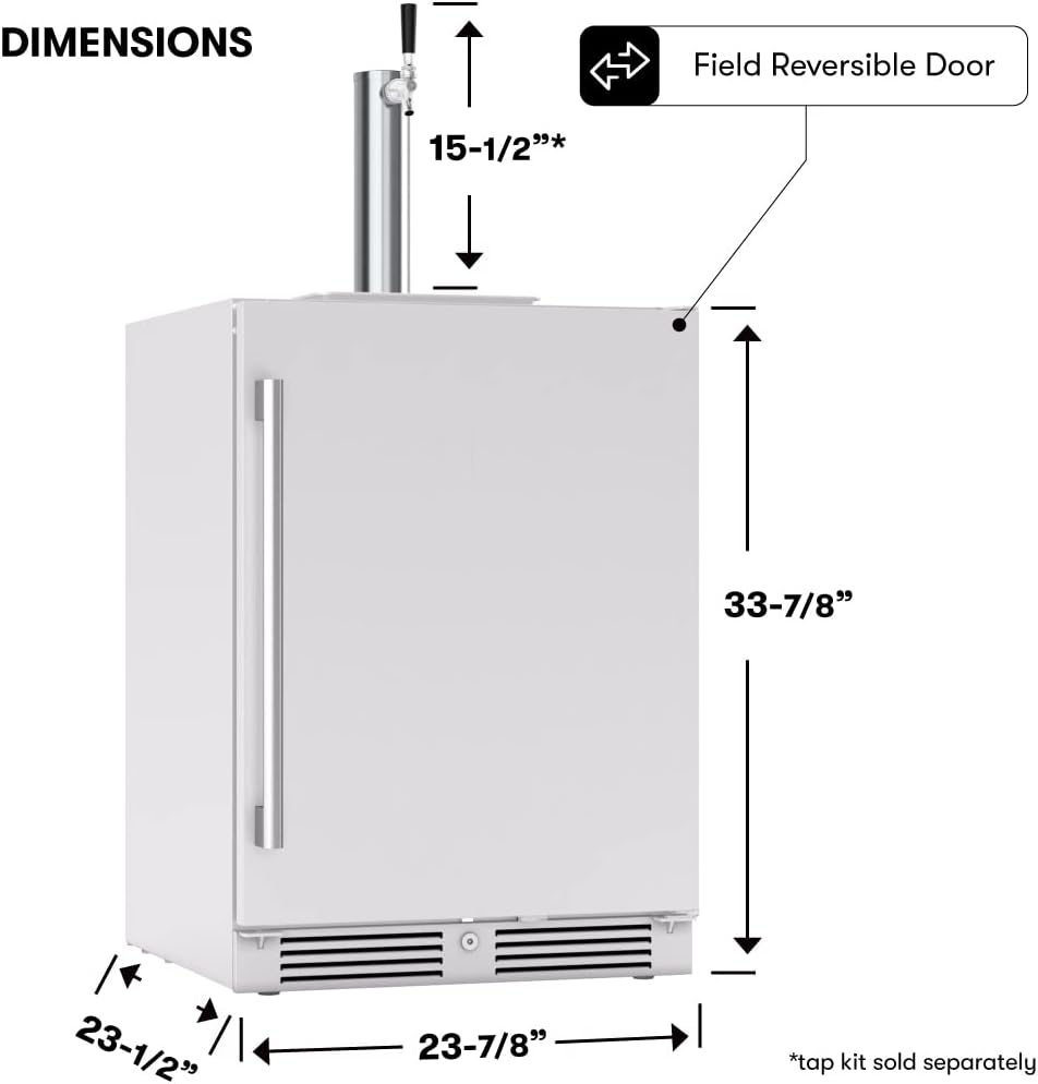 Zephyr Presrv™ 24' Stainless Steel Outdoor Kegerator & Beverage Cooler -Freestanding Fridge and Keg Beer Cooler - Compatible with Multiple Keg Configurations (Tap Kits sold separately)