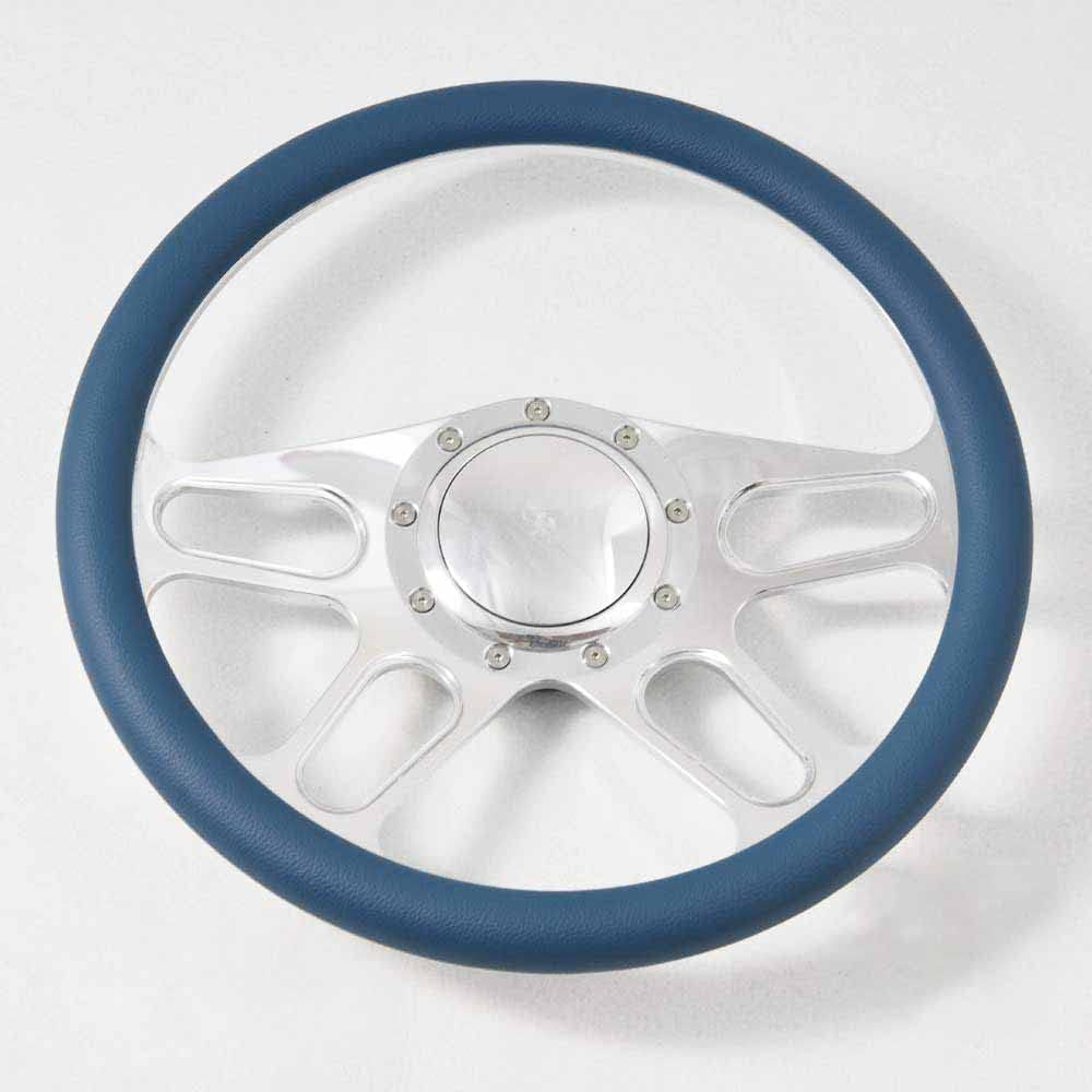 14' Billet Steering Wheel Full Wrap with Horn Button-Blue