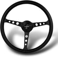 W-Power 15' Reinforced Aluminum Steering Wheel - 380mm 6 Bolt Hole, Black Leather White Stitch, Matt Black Spoke, 3' Deep With Horn Button, JDM Euro VIP Style