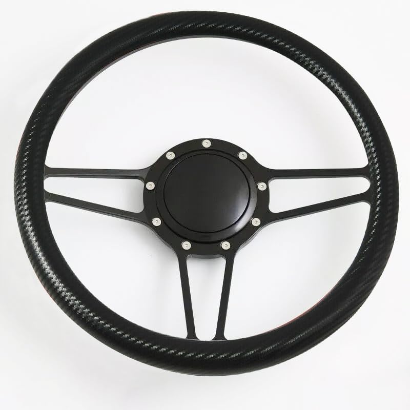 14'' Billet Half Wrap 9 Bolts Steering Wheel with 2'' Dish and Horn Button(Carbon Vinyl)