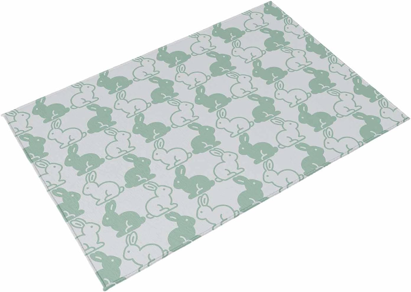 Happy Easter Bunny Outdoor Rug for Patio/Deck/Porch, Non-Slip Large Area Rug 5 x 7 Ft, Gray Green Rabbits Animal Cartoon Indoor Outdoor Rugs Washable Area Rugs, Reversible Camping Rug Carpet Runner