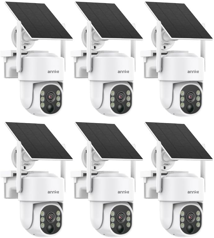 ANNKE 6Pack 4MP Solar Security Cameras Wireless Outdoor, 360° Pan & Tilt WiFi Security Camera with Color Night Vision, Easy to Install, PIR Alarm, 2-Way Audio Up to 256G Storage, Alexa Supported