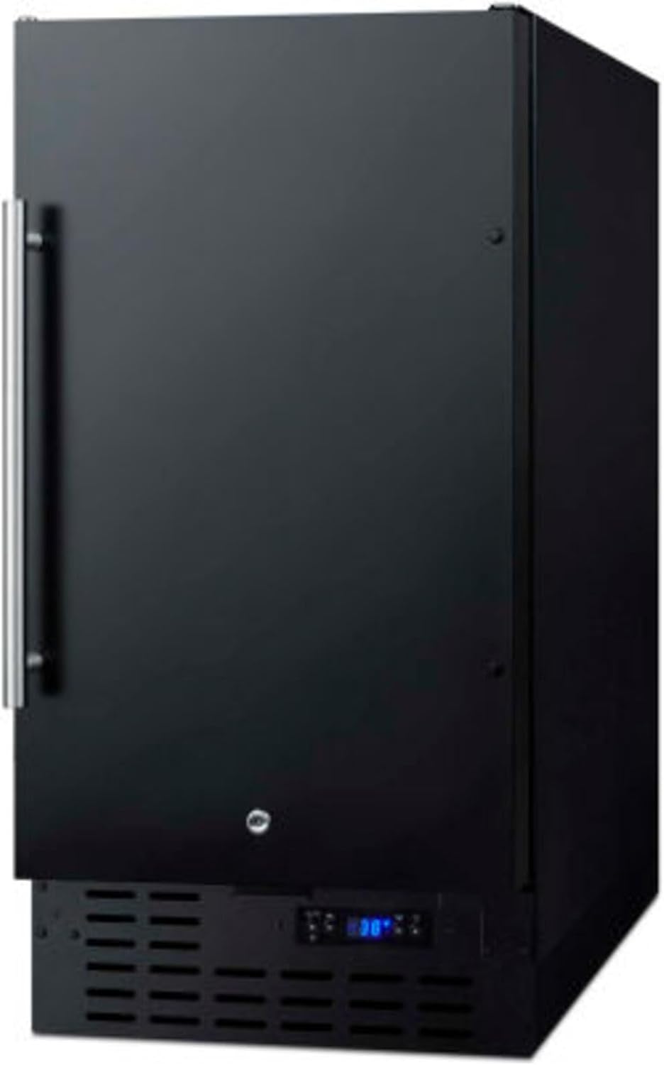 Summit Appliance FF1843B 18' Wide Built-in All-refrigerator in Black with Digital Thermostat, Automatic Defrost, Digital Display, Adjustable Chrome Shelves, LED Light and Front Lock