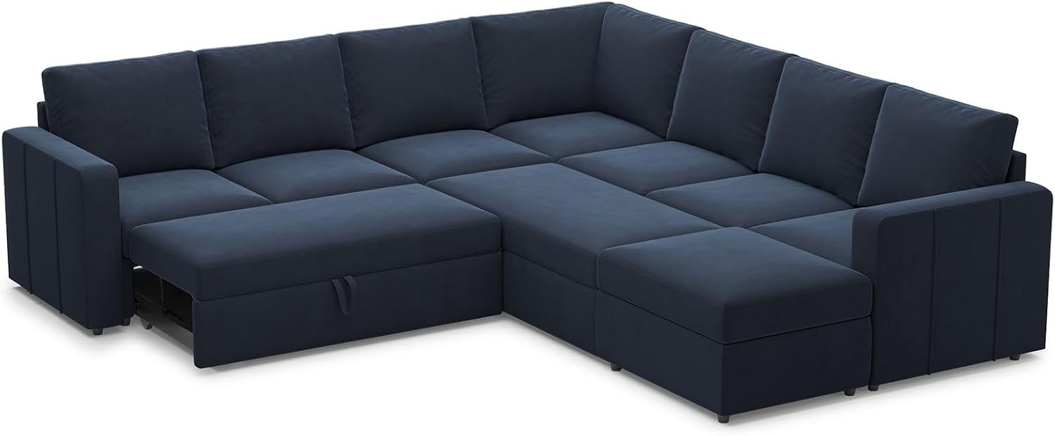 Belffin Modular Sectional Sofa with Sleeper Sofa Couch Pullout Bed, Oversized U Shaped Sleeper Sectional Couch with Storage Seat for Living Room, Blue