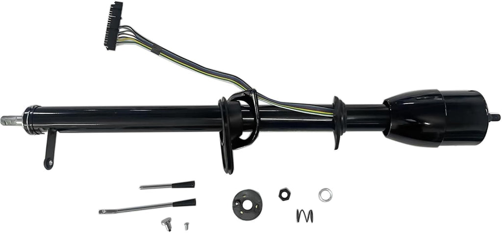 35' Manual Black Floor Shift Stainless Steel Column Shift Tilt Non-Keyed with Wheel Adapter Replacement for C10 C20 Truck 1967-1972