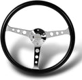 W-Power, 15' Reinforced 380mm 6 Bolt Hole Aluminum Finised Black Vinyl Wrap Trim Steering Wheel, Chrome Horn Button JDM Euro VIP Style, 3' Deep (Black Vinyl Wrap/Chrome Spoke)