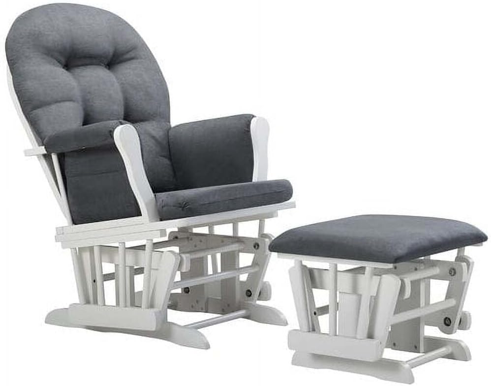 HomeStock Glider and Ottoman Set - Padded Arms, Storage Pockets, Metal Bearings Gray and Dark Gray