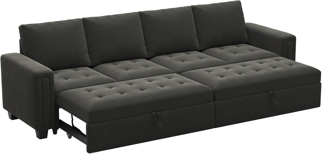 Belffin Modular Sectional Sleeper Sofa with Pull Out Bed Convertible Velvet Sleeper Sofa with Storage Sectional Couches for Living Room Grey