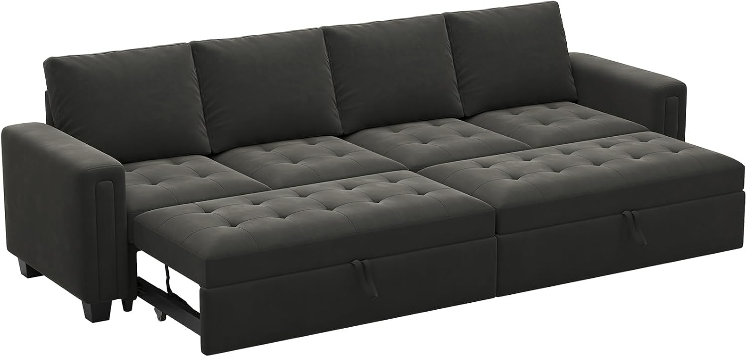 Belffin Modular Sectional Sleeper Sofa with Pull Out Bed Convertible Velvet Sleeper Sofa with Storage Sectional Couches for Living Room Grey