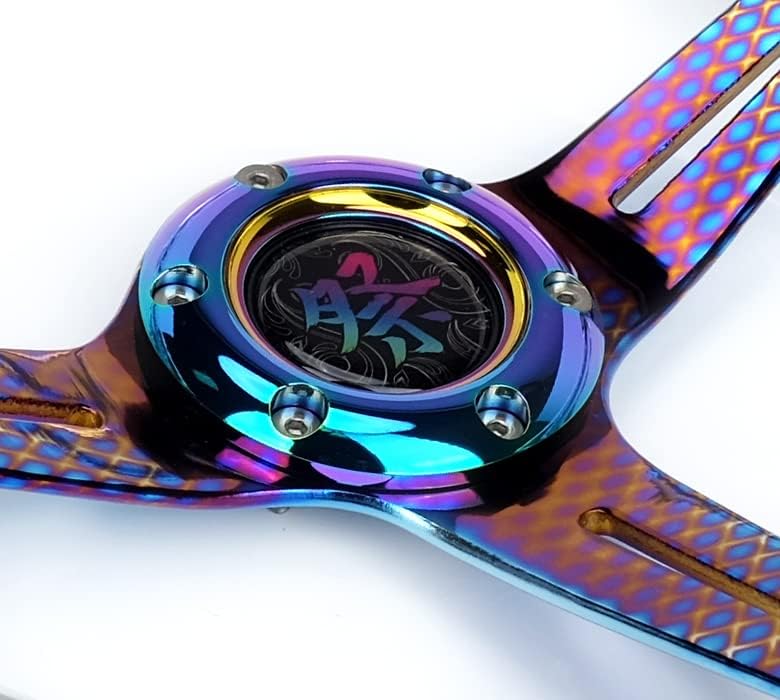 NRG Innovations NRG-RST-027GM-CL Reinforced Steering Wheel 350mm 2' Deep Dish Clear Acrylic Steering Wheel in Clear and Geometric NeoChrome Spoke Finish with Slits.