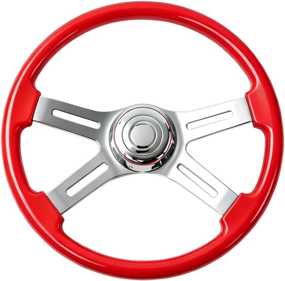 18' Walnut Wood Truck Steering Wheel 4 Spoke Aluminum Chrome Plated Steering Wheel for Semi-Trailers,Trucks for Kenworth t800 Accessories,Peterbilt,Volvo, Freightliner,Red（ABS）