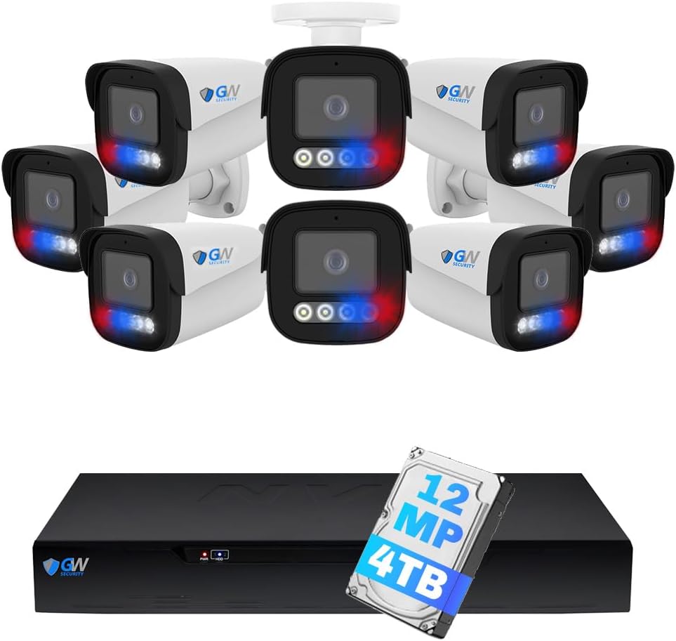 GW Security 16 Channel NVR UltraHD 12MP (4512x2512) Face/Human/Cars/License Plate Detection PoE Security Camera System with 8 x 6K 12MP Full Color Night Vision Waterproof 2-Way Audio Bullet Cameras