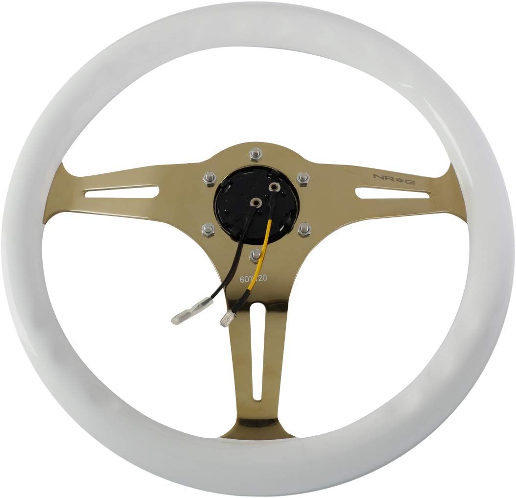Auto Dynasty NRG Innovations ST-015CG-WT 350mm Chrome Gold Spokes White Wood Grain Grip Steering Wheel