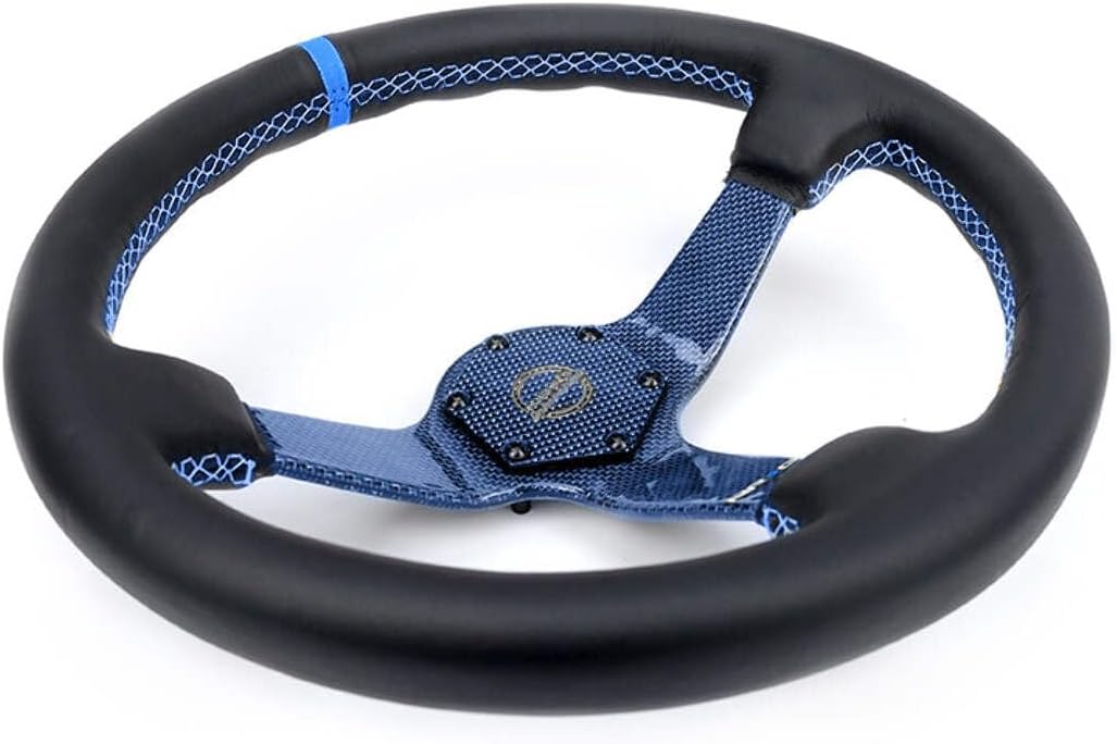 NRG Innovations NRG-RST-036CF-BL Carbon Fiber Steering Wheel 350mm Blue Carbon Fiber, Blue Stiching, Blue Center Mark, Leater