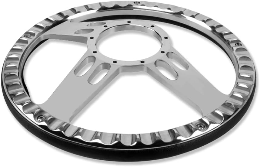Chrome 14' Billet Aluminum 9 Holes Steering Wheel Bullet Style with Black Leather Half Wrap & Smooth Horn Button & Adapter