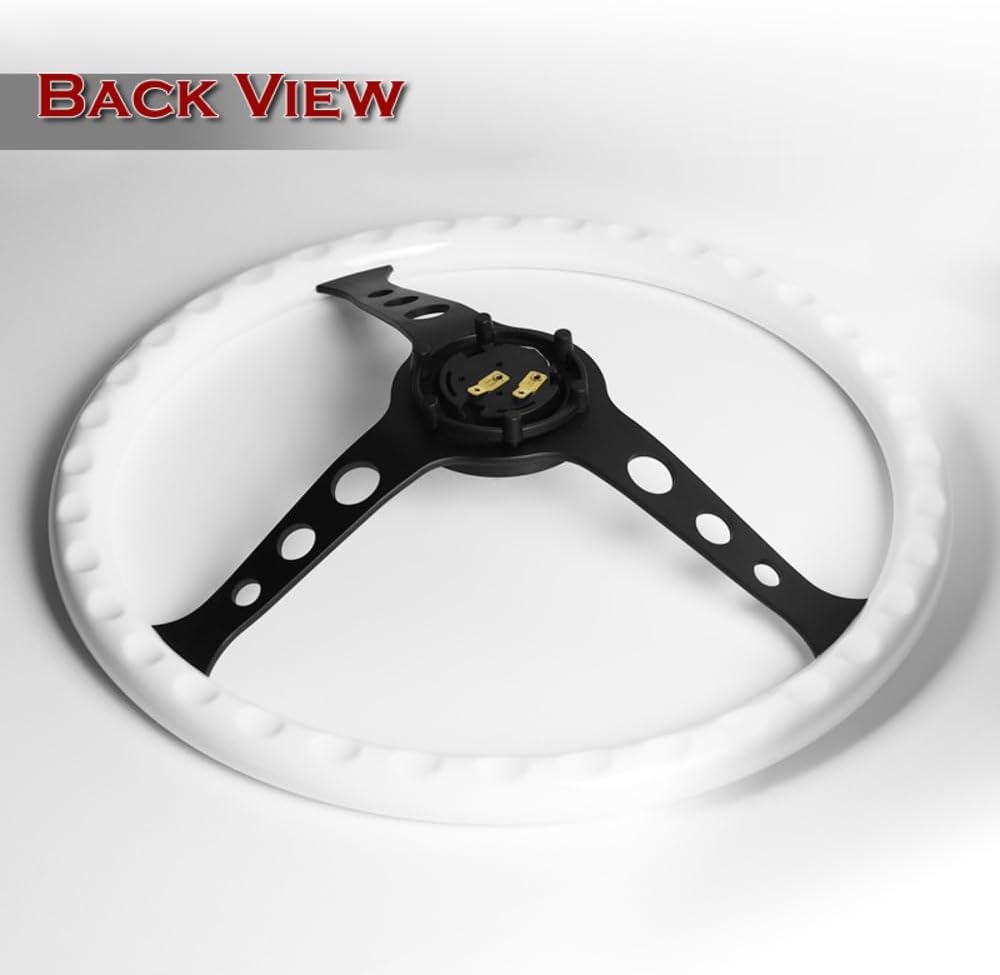 W-Power, 15' Reinforced 380mm 6 Bolt Hole Aluminum Finised White Wood Grain Trim Steering Wheel, Black Horn Button JDM Euro VIP Style, 3' Deep (White Wood Grain/Matt Black Spoke)