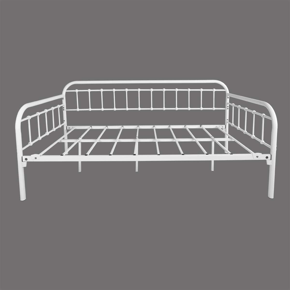 HOMERECOMMEND Multi-Purpose Metal Daybed Frame Heavy Duty Metal Slats Sofa Bed Platform Mattress Foundation Economic Day Bed White Color Twin Size.