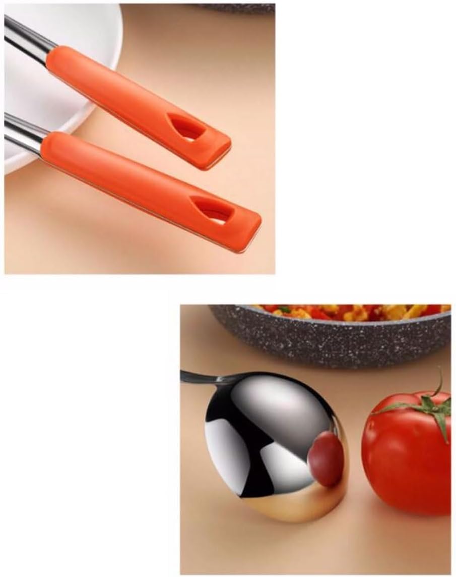 Stainless Steel Cooking Spatulas Spoons 6 Pieces Sets Cooking Utensils Draining Spoons Wood Gadgets (Size : Orange)