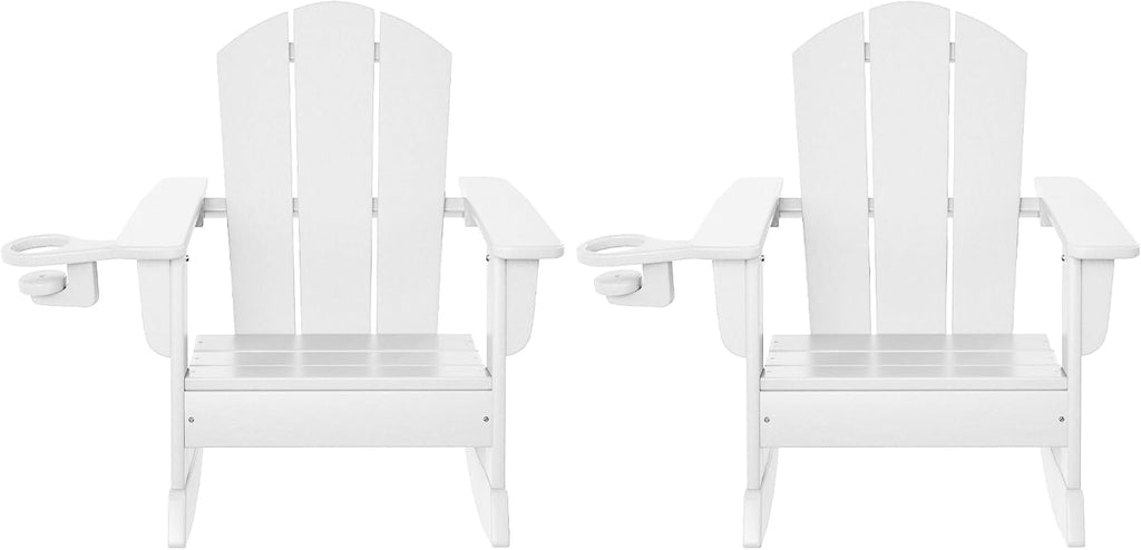 WestinTrends Malibu Outdoor HDPE Plastic Preschool Toddler Classic Adirondack Rocking Chairs (Set of 2), White
