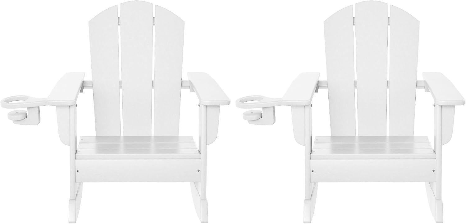 WestinTrends Malibu Outdoor HDPE Plastic Preschool Toddler Classic Adirondack Rocking Chairs (Set of 2), White