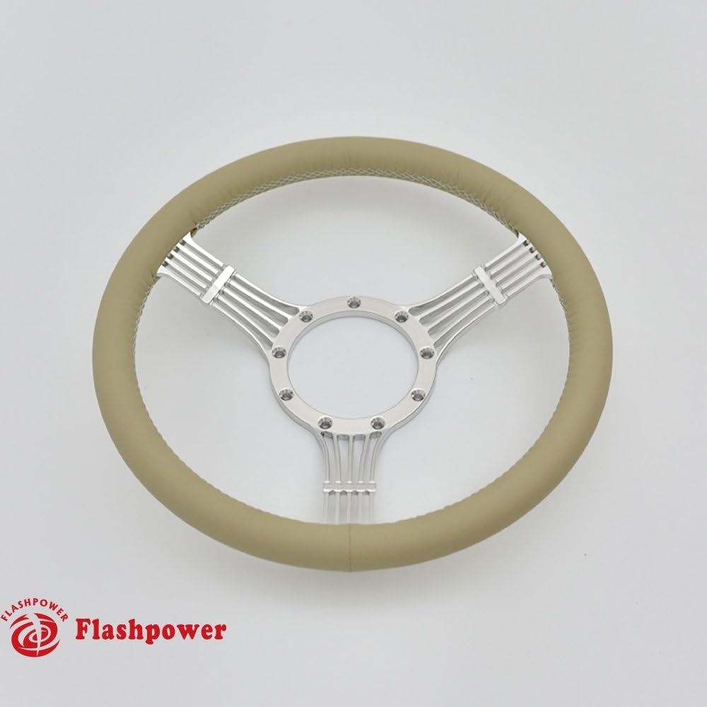 15.5'' 5-String Billet Banjo Full Wrap Steering Wheel with 9 Bolts 2'' Dish and Horn Button (Tan)